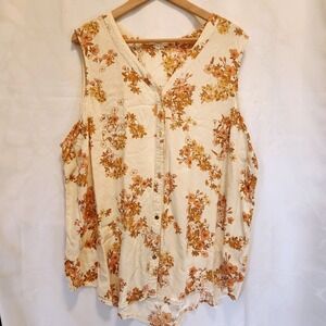 Maurices Sleeveless Tank‎ Top Button Up Floral V-Neck Casual Blouse Plus Size 3X